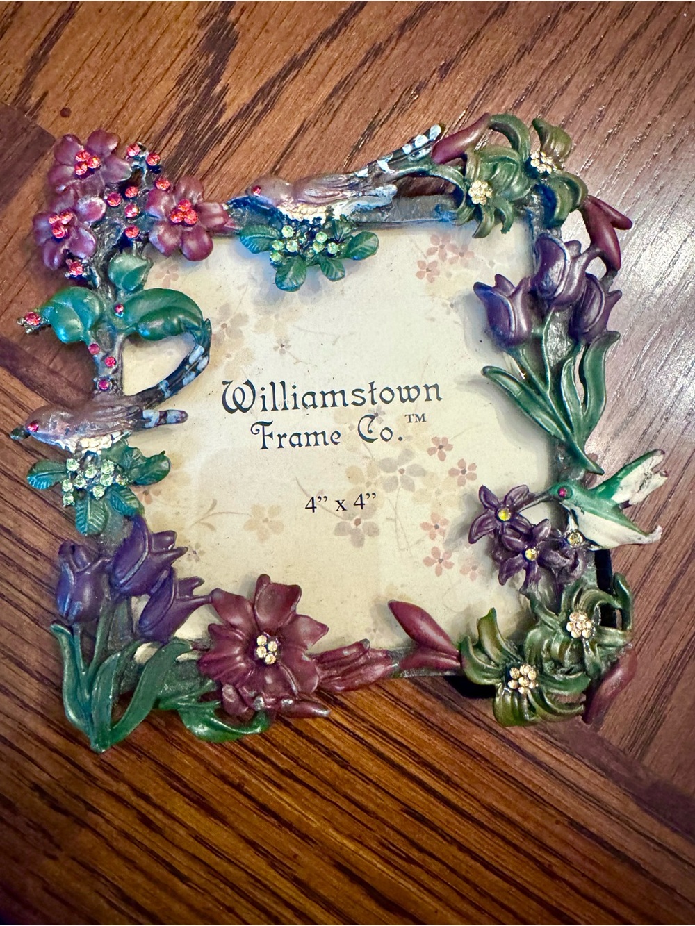 NEW Williamstown Frame Co.  Birds & Flowers Enamel Rhinestone 4x4 Photo Frame